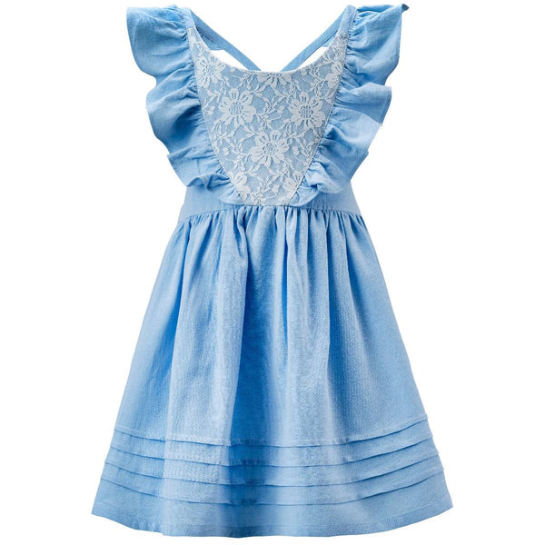 Blue Cotton/linen texture pinafore dress (1-6 years)