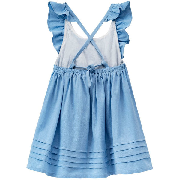 Blue Cotton/linen texture pinafore dress (1-6 years)