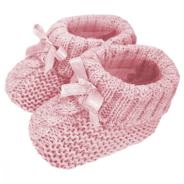 New born Baby Bow Knitted Booties- pink/grey