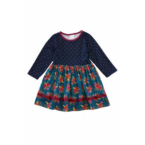 Long sleeved floral polka dot dress (2-5 years)