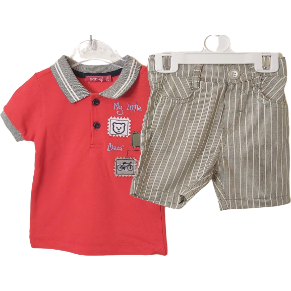 Stylish Teddy Bear T-Shirt and Stripe Shorts Set (6-18m)
