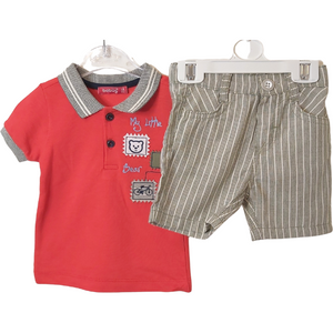Stylish Teddy Bear T-Shirt and Stripe Shorts Set (6-18m)