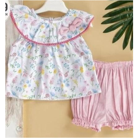Elegant Floral Top and Pink Stripe panties Set (6-18m)