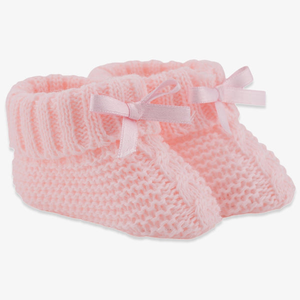 New born Baby Bow Knitted Booties- pink/grey