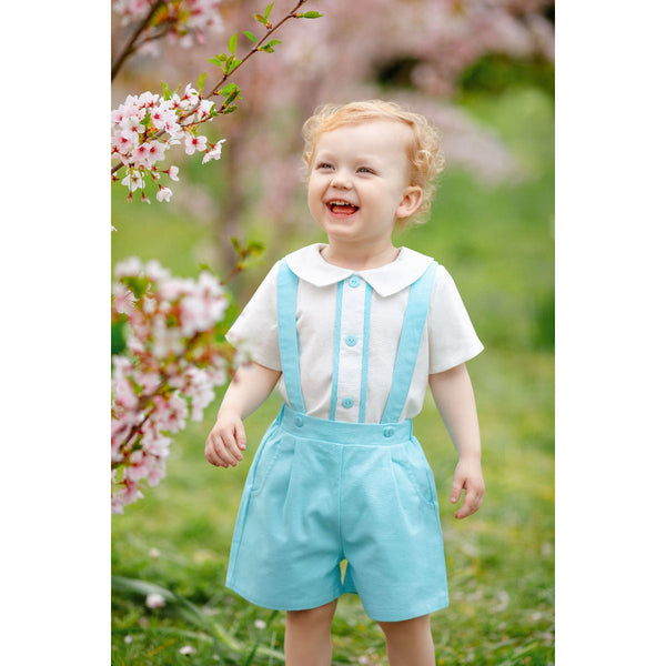 Two-piece blue linen shorts set (6 months- 3 years)