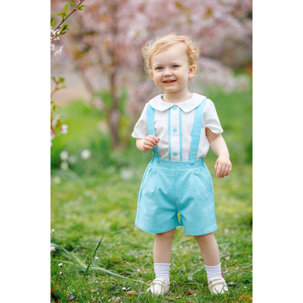 Two-piece blue linen shorts set (6 months- 3 years)