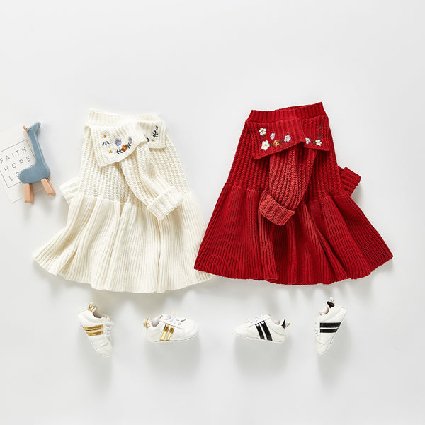 Pure cotton knitted dress- (Red, 12-18months)
